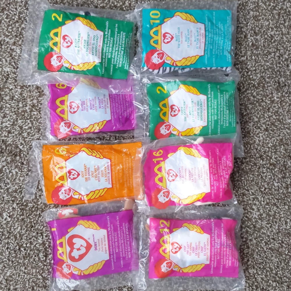 NWT! Vintage Set of 8 TY McDonald's Teenie Beanie Babies